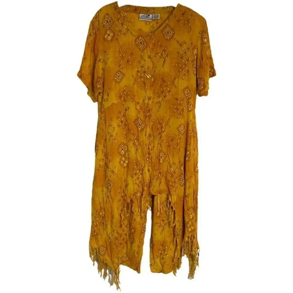 Nubian Queen S yellow orange boho print asymmetrical fringe top with harem pants - Picture 1 of 11